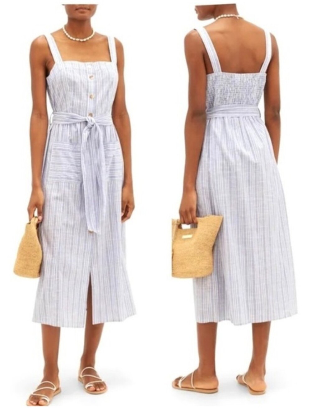 Melissa Odabash Celine Blue White Striped Cotton Button Front Size Small